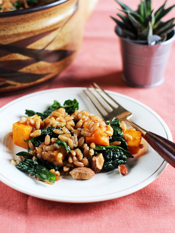 Warm Rye Berry, Roasted Pumpkin & Kale Salad from Eat Your Greens