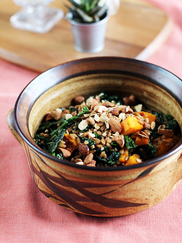 Warm Rye Berry, Roasted Pumpkin & Kale Salad from Eat Your Greens