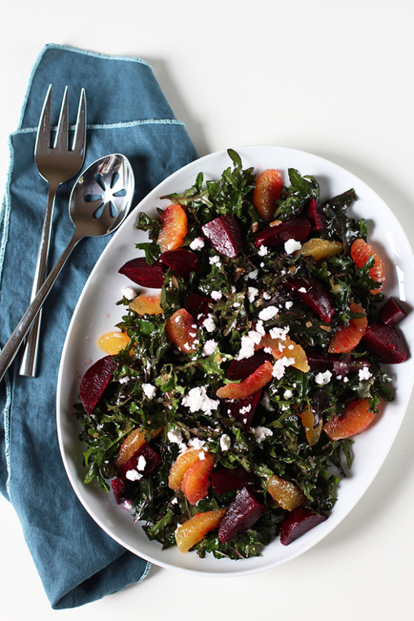 Extra Nutritious Red Kale Salad with Beets, Blood Oranges & Preserved Lemon Dressing from Eat Your Greens